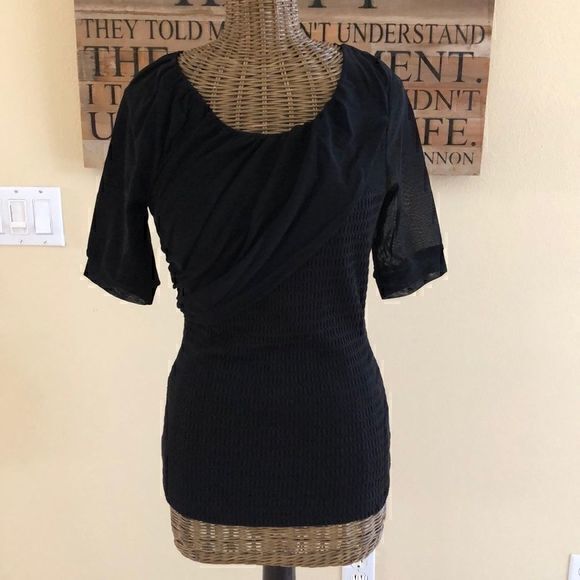 Anthropologie Deletta Black Mixed Media Top S - Picture 1 of 14